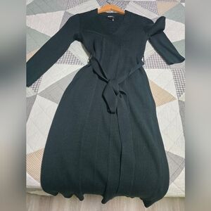 DKNY Elegant Dark Green Long Sleeve Dress